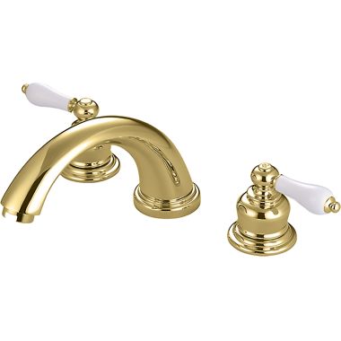 Click here to see Pioneer 4BR710-PB Pioneer Two-Handle Roman Tub Trim Set with Rough-In Valve, Porcelain Lever Handles, Spout and Valve Escutcheon Included, Polished Brass - 4BR710-PB