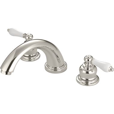 Click here to see Pioneer 4BR710-PN Pioneer Brentwood Two-Handle Deck Mounted Polished Nickel Roman Tub Faucet Trim Set with Rough-In, C Spout, Porcelain Lever Handles, ADA - 4BR710-PN