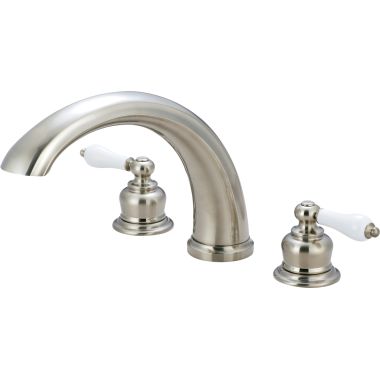 Click here to see Pioneer 4BR810-BN Pioneer Brentwood Two-Handle Brushed Nickel Roman Tub Faucet Trim Kit, Porcelain Lever Handles, J-Style Spout, ADA-Compliant, Brass - 4BR810-BN