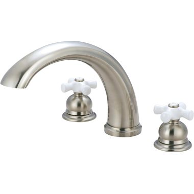 Click here to see Pioneer 4BR820-BN Pioneer Brentwood Two-Handle Brushed Nickel Roman Tub Faucet, Porcelain Cross Handles, J-Style Spout, Brass - 4BR820-BN