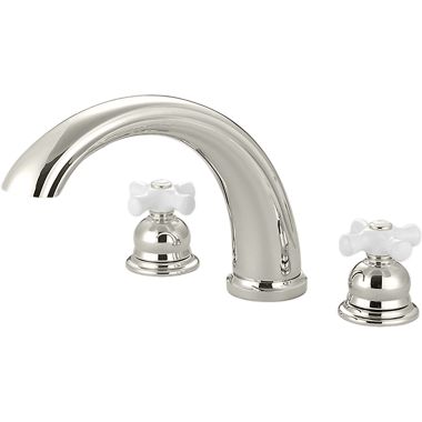 Click here to see Pioneer 4BR820-PN Pioneer Brentwood Two-Handle Polished Nickel Roman Tub Faucet, Porcelain Cross Handles, J-Style Spout, Brass - 4BR820-PN