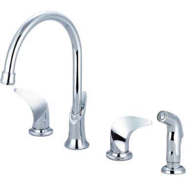 Click here to see Pioneer 2CB201 Pioneer Cabrillo Two-Handle Widespread Kitchen Faucet w/ Side Spray, Chrome - 2CB201