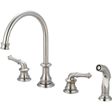 Click here to see Pioneer 2DM201-BN Pioneer Del Mar Two-Handle Widespread Kitchen Faucet w/ Side Spray, Brushed Nickel - 2DM201-BN