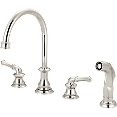 Click here to see Pioneer 2DM201-PN Pioneer Del Mar Two-Handle Widespread Kitchen Faucet w/ Side Spray, Polished Nickel - 2DM201-PN