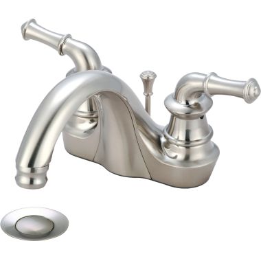 Click here to see Pioneer 3DM100-BN Pioneer Del Mar Centerset Bathroom Faucet with Pop-Up Drain, Two-Handle, 1.2 GPM, Metal Lever Handle, ADA, PVD Brushed Nickel - 3DM100-BN
