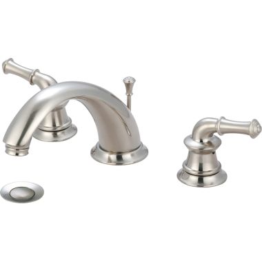 Click here to see Pioneer 3DM200-BN Pioneer Del Mar Widespread C-Spout Bathroom Faucet with Pop-Up Drain, Two-Handle, 1.2 GPM, Metal Lever Handle, ADA, PVD Brushed Nickel  - 3DM200-BN