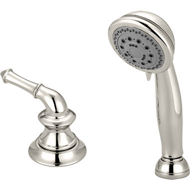 Click here to see Pioneer 6DM820-PN Pioneer Del Mar Five-Function Deck-Mount Polished Nickel Roman Tub Handheld Shower Set, Round, Metal Lever Handle, 2.5 GPM, ADA - 6DM820-PN