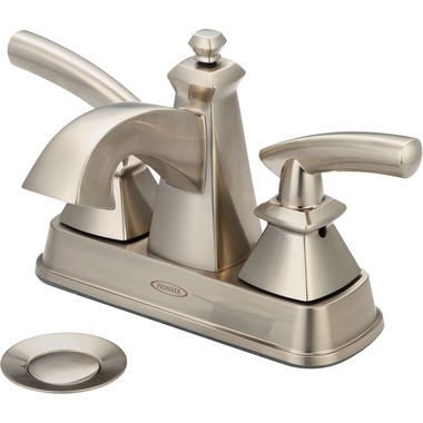 Click here to see Pioneer 3GB100-BN Pioneer Gibraltar Centerset Bathroom Faucet with Pop-Up Drain, Two-Handle, 1.5 GPM, Metal Lever Handle, ADA, PVD Brushed Nickel - 3GB100-BN