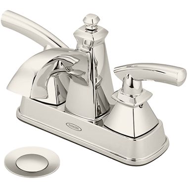 Click here to see Pioneer 3GB100-PN Pioneer Gibraltar Centerset Bathroom Faucet with Pop-Up Drain, Two-Handle, 1.5 GPM, Metal Lever Handle, ADA, PVD Polished Nickel - 3GB100-PN