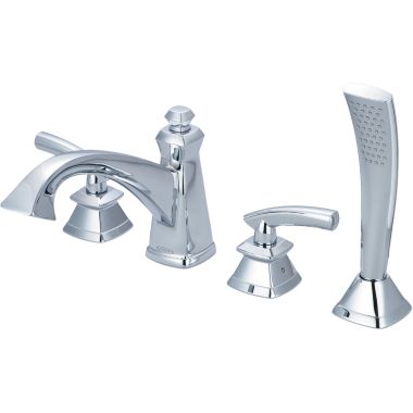 Click here to see Pioneer 4GB611 Pioneer Gibraltar Deck-Mount Polished Chrome Roman Tub Faucet Trim with Rough-In, Handheld Shower Head, Two Metal Lever Handles, ADA - 4GB611