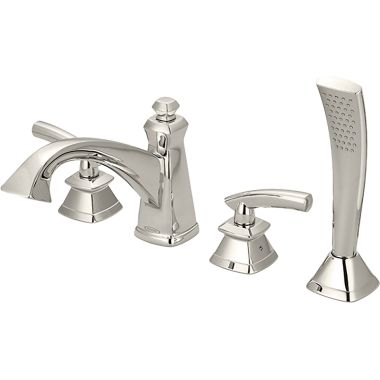 Click here to see Pioneer 4GB611-PN Pioneer Gibraltar Deck-Mount Polished Nickel Roman Tub Faucet Trim with Rough-In, Handheld Showerhead, Two Metal Lever Handles, ADA - 4GB611-PN