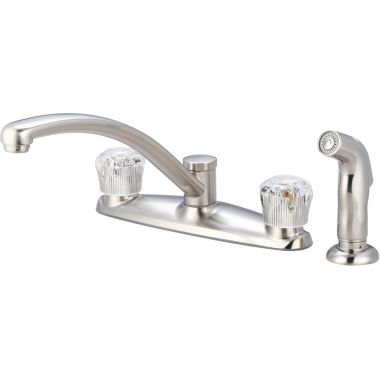 Click here to see Pioneer 2LG101-BN Pioneer Legacy Two-Handle Kitchen Faucet w/ Side Spray, Crystal Knob Handles, Brushed Nickel - 2LG101-BN