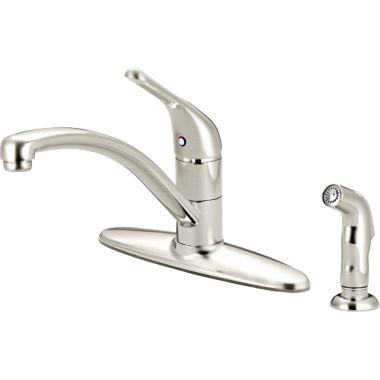 Click here to see Pioneer 2LG161H-BN Pioneer Legacy Single Handle Kitchen Faucet w/ Side Spray, Deck Plate, Lever Handle, Flex Connectors, Brushed Nickel - 2LG161H-BN