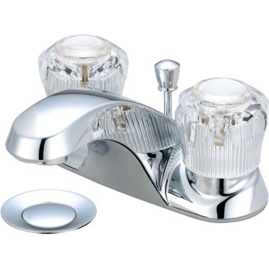 Click here to see Pioneer 3LG100 Pioneer Legacy Centerset Bathroom Faucet with Pop-Up Drain, Two-Handle, 1.5 GPM, Acrylic Knob Handle, PVD Polished Chrome - 3LG100