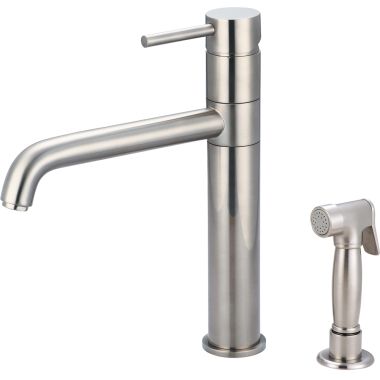 Click here to see Pioneer 2MT161H-BN Pioneer Motegi Single Handle Kitchen Faucet w/ Side Spray, Bent Nose Spout, Brushed Nickel - 2MT161H-BN
