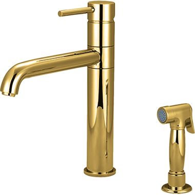 Click here to see Pioneer 2MT161H-PB Pioneer Motegi Single Handle Kitchen Faucet w/ Side Spray, Bent Nose Spout, Polished Brass - 2MT161H-PB