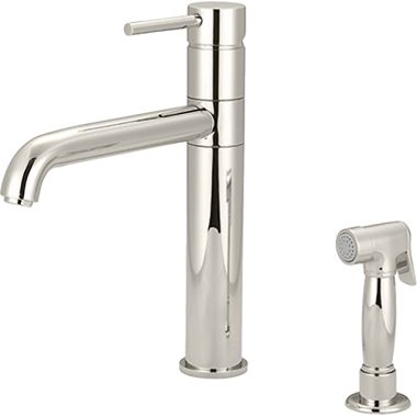 Click here to see Pioneer 2MT161H-PN Pioneer Motegi Single Handle Kitchen Faucet w/ Side Spray, Bent Nose Spout, Polished Nickel - 2MT161H-PN