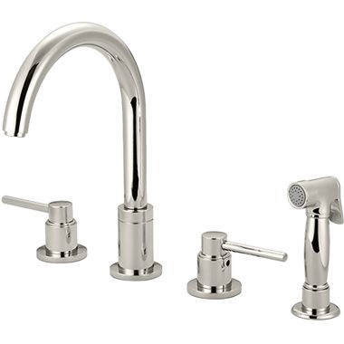 Click here to see Pioneer 2MT201-PN Pioneer Motegi Two-Handle Widespread Kitchen Faucet w/ Side Spray, Polished Nickel - 2MT201-PN