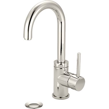 Click here to see Pioneer 3MT180-PN Pioneer Motegi Single-Hole Bathroom Faucet with Pop-Up Drain, Gooseneck Spout, Single-Handle, 1.2 GPM, Lever Handle, ADA, Polished Nickel - 3MT180-PN