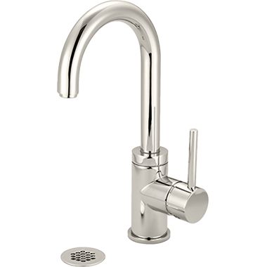 Click here to see Pioneer 3MT181G-PN Pioneer Motegi Single-Hole Bathroom Faucet with Grid Drain, Gooseneck Spout, Single-Handle, 1.5 GPM, Lever Handle, ADA, PVD Polished Nickel - 3MT181G-PN