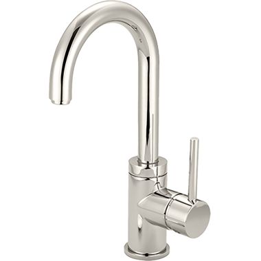 Click here to see Pioneer 3MT181-PN Pioneer Motegi Single-Hole Bathroom Faucet, Gooseneck Spout, Single-Handle, 1.5 GPM, Metal Lever Handle, ADA, Less Pop-Up, PVD Polished Nickel - 3MT181-PN