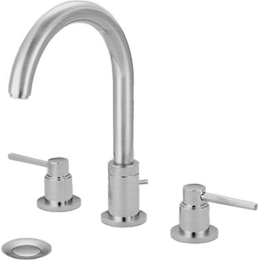 Click here to see Pioneer 3MT400-SS Pioneer Motegi Widespread Bathroom Faucet with Pop-Up Drain, Gooseneck Spout, Two-Handle, 1.2 GPM, Metal Lever Handle, ADA, Stainless Steel - 3MT400-SS