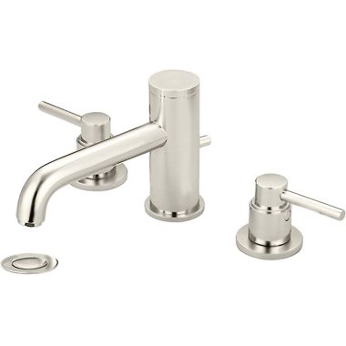 Click here to see Pioneer 3MT500-BN Pioneer Motegi Widespread Bathroom Faucet with Pop-Up Drain, Bent Nose Spout, Two-Handle, 1.2 GPM, Metal Lever Handle, ADA, PVD Brushed Nickel - 3MT500-BN