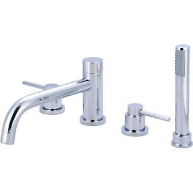 Click here to see Pioneer 4MT611 Pioneer Motegi Polished Chrome Roman Tub Faucet Trim Kit with Rough-In, Handheld Showerhead, Rigid Bent Nose Spout, Metal Lever Handles, ADA - 4MT611