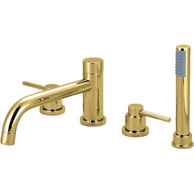 Click here to see Pioneer 4MT611-PB Pioneer Motegi Polished Brass Roman Tub Faucet Trim Kit with Rough-In, Handheld Showerhead, Rigid Bent Nose Spout, Metal Lever Handles, ADA - 4MT611-PB