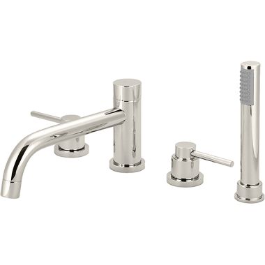 Click here to see Pioneer 4MT611-PN Pioneer Motegi Polished Nickel Roman Tub Faucet Trim Kit with Rough-In, Handheld Showerhead, Rigid Bent Nose Spout, Metal Lever Handles, ADA - 4MT611-PN