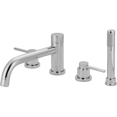 Click here to see Pioneer 4MT611-SS Pioneer Motegi Stainless Steel Roman Tub Faucet Trim Kit with Rough-In, Handheld Showerhead, Rigid Bent Nose Spout, Metal Lever Handles, ADA - 4MT611-SS