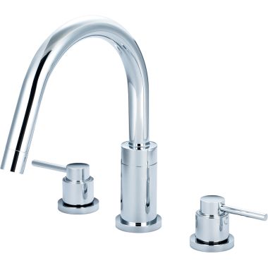 Click here to see Pioneer 4MT620 Pioneer Motegi Two-Handle Deck-Mount Polished Chrome Roman Tub Faucet Trim Kit with Rough-In, Rigid Gooseneck Spout, Metal Lever Handles - 4MT620