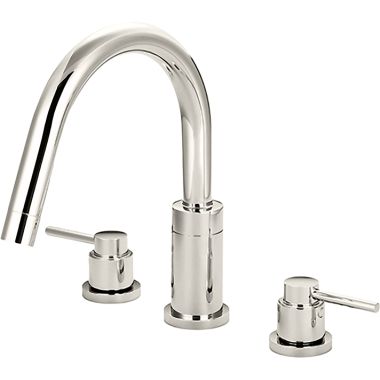Click here to see Pioneer 4MT620-PN Pioneer Motegi Two-Handle Deck-Mount Polished Nickel Roman Tub Faucet Trim Kit with Rough-In, Rigid Gooseneck Spout, Metal Lever Handles - 4MT620-PN