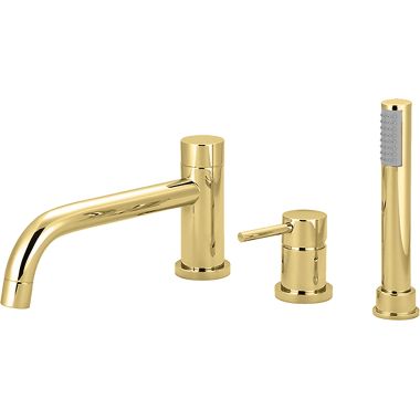 Click here to see Pioneer 4MT710-PB Pioneer Motegi Deck-Mount Polished Brass Roman Tub Faucet Trim Kit with Rough-In, Bent Nose Spout, Single Metal Lever Handle - 4MT710-PB
