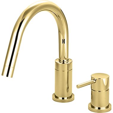 Click here to see Pioneer 4MT720-PB Pioneer Motegi Single-Handle Deck-Mount Polished Brass Roman Tub Faucet Trim Kit with Rough-In, Rigid Gooseneck Spout, Metal Lever Handle - 4MT720-PB