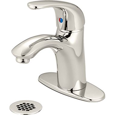 Click here to see Pioneer 3VL161G-PN Pioneer Vellano Single-Hole Bathroom Faucet with Grid Drain, Single-Handle, 1.5 GPM, Lever Handle, ADA, PVD Polished Nickel - 3VL161G-PN