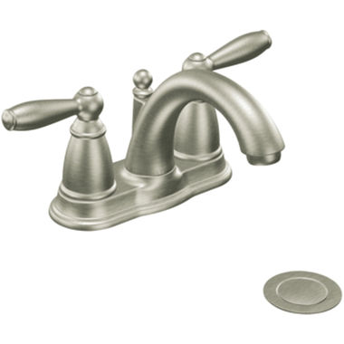Click here to see Moen 6610BN Moen Brantford Two-Handle High Arc Brushed Nickel Centerset Bathroom Faucet with Metal Pop-Up, 1.2 GPM, ADA Lever Handle, WaterSense, Three-Hole - 6610BN