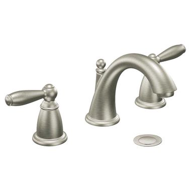 Click here to see Moen T6620BN Moen Brantford Two-Handle High Arc Brushed Nickel Widespread Bathroom Faucet, 1.2 GPM, ADA Lever Handle, WaterSense, Three-Hole - T6620BN