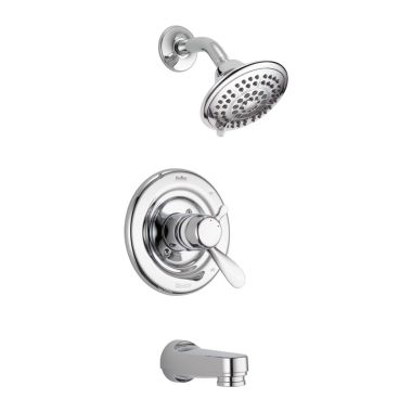 Click here to see Delta T17430 Delta Classic Monitor 17 Series Two-Handle Tub/Shower Faucet with 5-Setting Rain Showerhead, Touch-Clean, 1.75 GPM, Lever Handles, Chrome - T17430