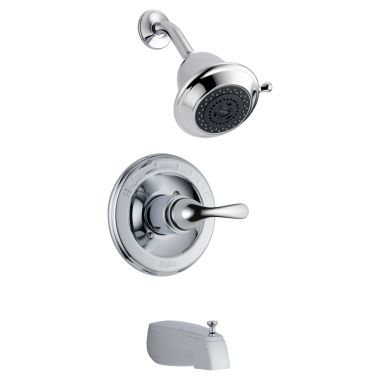 Click here to see Delta T13420-SHC Delta Classic Monitor 13 Series Single-Handle Tub/Shower Faucet with 5-Setting Rain Showerhead, 1.75 GPM, Lever Handle, Chrome - T13420-SHC