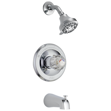 Click here to see Delta T13422 Delta Classic Monitor 13 Series Single-Handle Tub/Shower Faucet with 5-Setting Showerhead, Touch-Clean, 1.75 GPM, Clear Knob Handle, Chrome - T13422