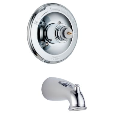 Click here to see Delta T14178-LHP Delta Leland Single-Handle Monitor 14 Series Tub Faucet Trim, Non-Diverter Tub Spout, Less Handles, Chrome - T14178-LHP