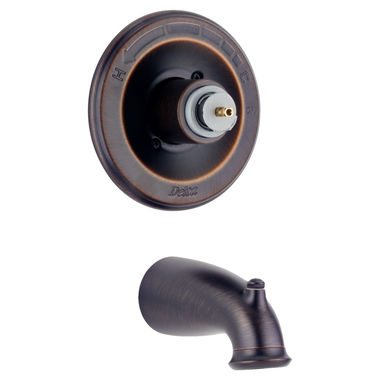 Click here to see Delta T14178-RBLHP Delta Leland Single-Handle Monitor 14 Series Tub Faucet Trim, Non-Diverter Tub Spout, Less Handles, Venetian Bronze - T14178-RBLHP