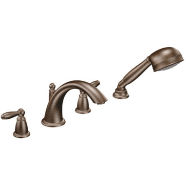 Click here to see Moen T924ORB Moen Brantford Roman Tub Faucet Trim with 1.75 GPM One-Function Hand Shower, Low Arc Spout, Lever Handles, M-PACT, Oil Rubbed Bronze - T924ORB