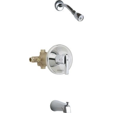 Click here to see Chicago Faucet 1900-CP Chicago Faucets Wall-Mounted Pressure Balancing Tub and Shower Valve with Shower Head and Diverter Tub Spout, 2.5 GPM, 80 PSI, Chrome - 1900-CP