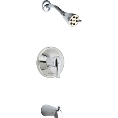 Click here to see Chicago Faucet 1900-TK600CP Chicago Faucets Wall-Mounted Tub and Shower Faucet Kit with Shower Head and Diverter Tub Spout, 2.5 GPM, 80 PSI, Chrome - 1900-TK600CP