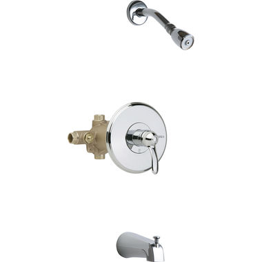 Click here to see Chicago Faucet 1905-CP Chicago Faucets 1905-CP Thermostatic Pressure Balancing Tub and Shower Valve with Shower Head and Diverter Tub Spout