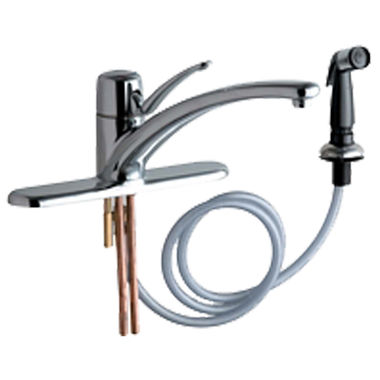 Click here to see Chicago Faucet 2301-8ABCP Chicago Faucets 2301-8ABCP Single Lever Hot and Cold Water Mixing Sink Faucet with Side Spray
