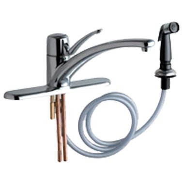 Click here to see Chicago Faucet 2301-8E34ABCP Chicago Faucets 2301-8E34ABCP Single Lever Hot and Cold Water Mixing Sink Faucet with Side Spray