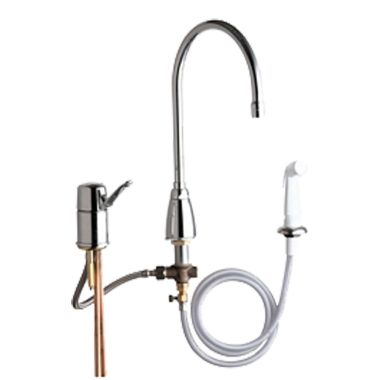 Click here to see Chicago Faucet 2304-E35ABCP Chicago Faucets 2304-E35ABCP Single Lever Hot and Cold Water Mixing Sink Faucet with Side Spray